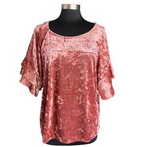 Umgee Rosy Pink Velvet Bell Sleeve Top MED Hippie Retro Boho Gypsy Western Fairy
